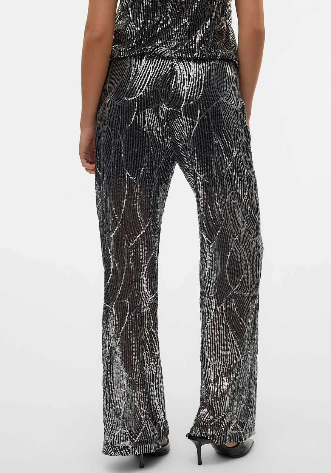 Vero Moda Ellen Sequin Wide Leg Trousers, Black