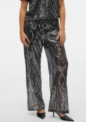 Vero Moda Ellen Sequin Wide Leg Trousers, Black