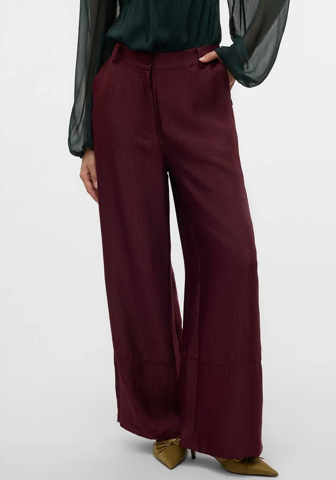 Vero Moda Raquel High Waist Wide Leg Trousers, Wine