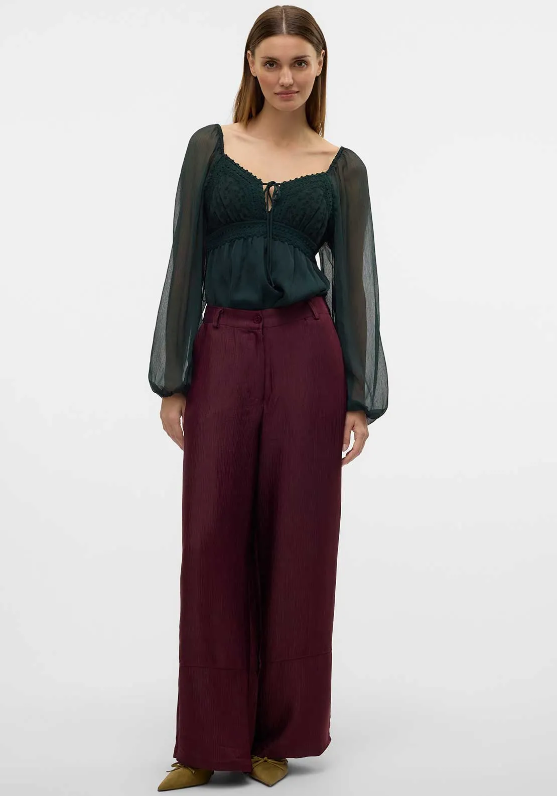 Vero Moda Raquel High Waist Wide Leg Trousers, Wine