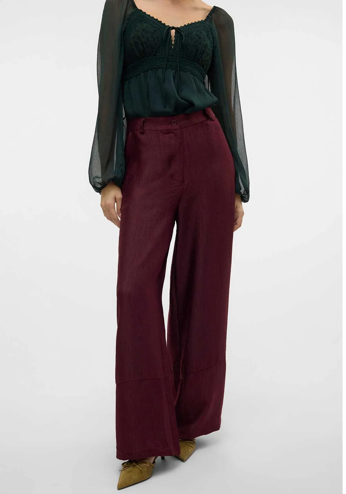 Vero Moda Raquel High Waist Wide Leg Trousers, Wine