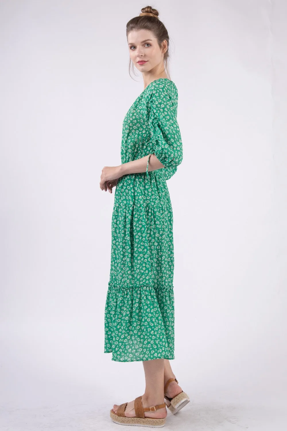 High J Print Gathered Layered Knee-Length Dress