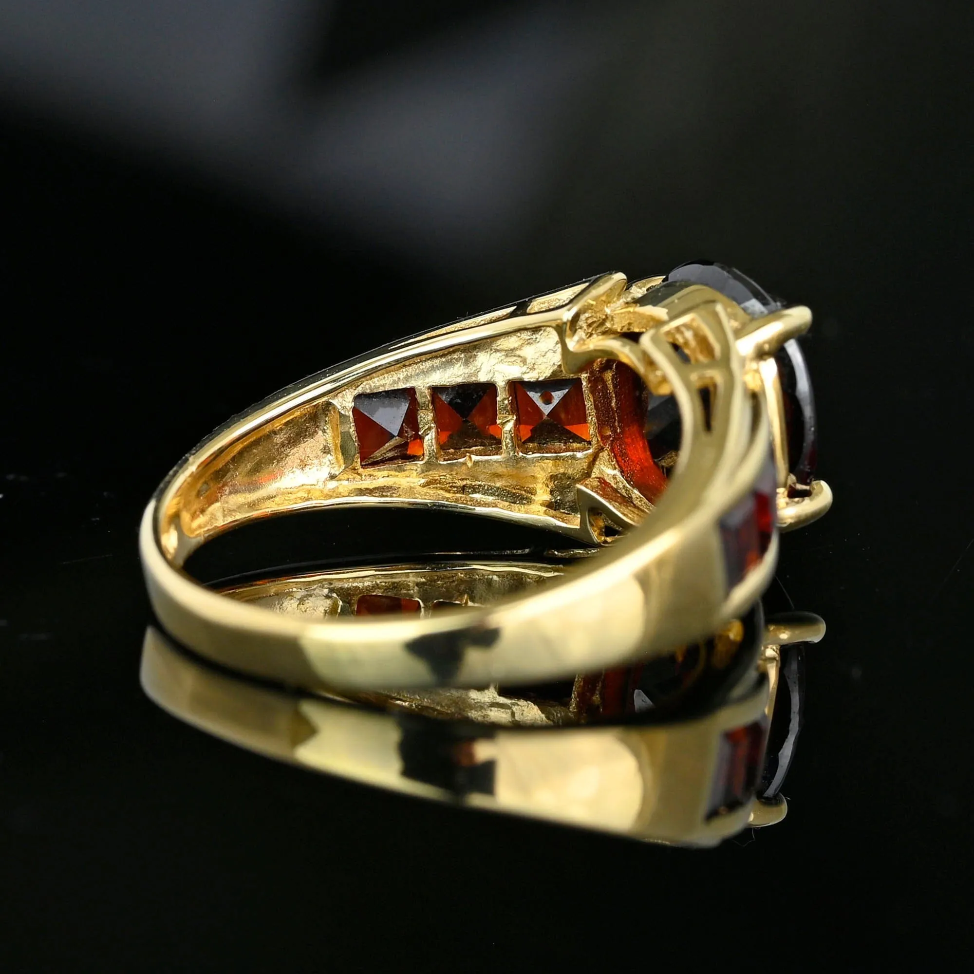 Vintage 10K Gold Channel Set Statement Oval Garnet Ring