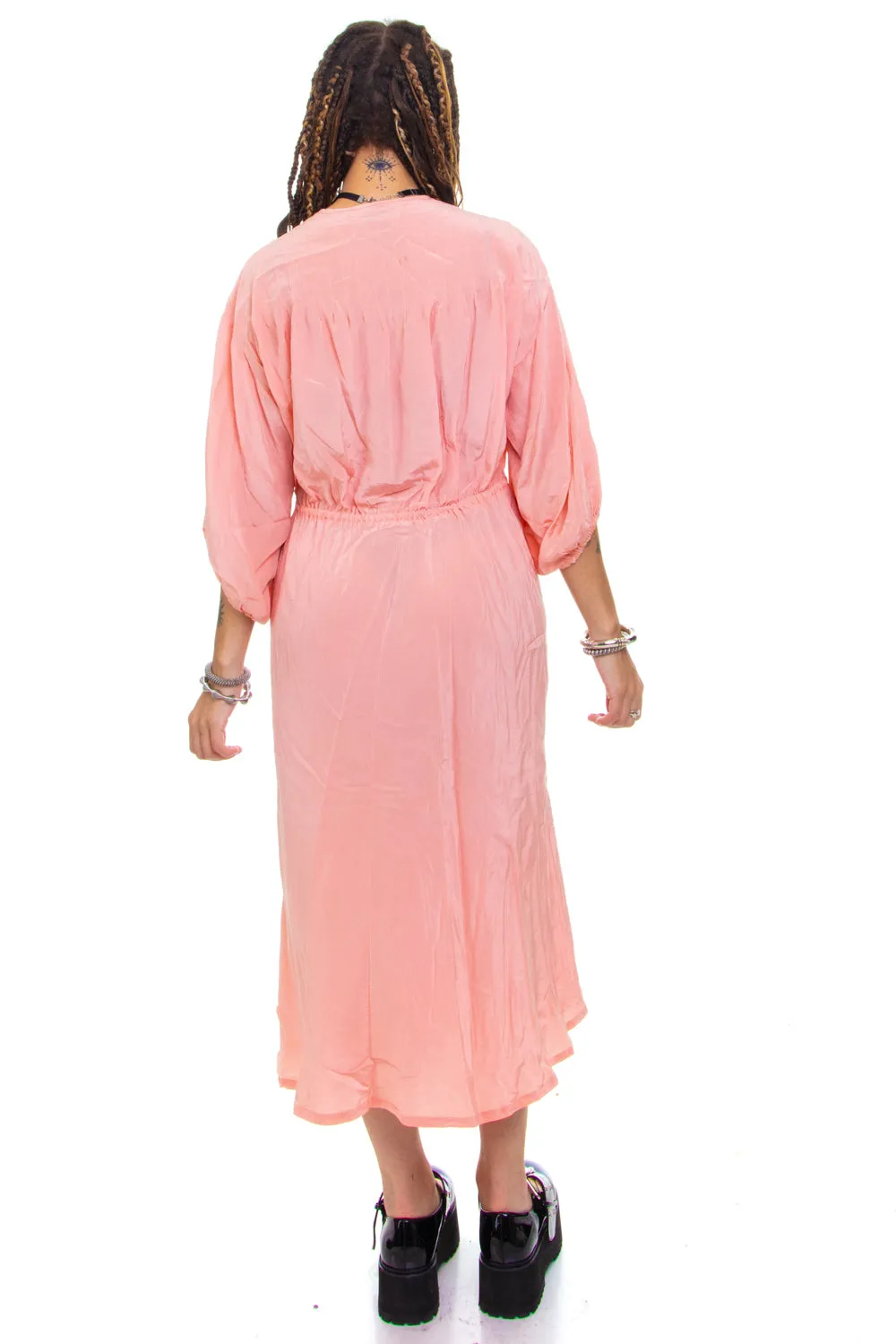 Vintage 70's Pink Silk Button Maxi Dress - S/M