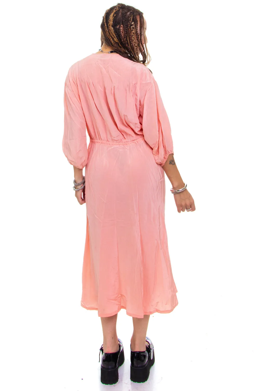 Vintage 70's Pink Silk Button Maxi Dress - S/M