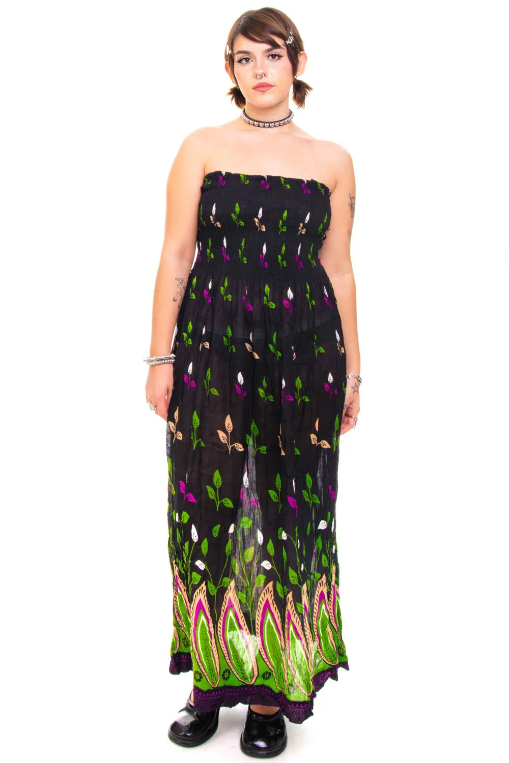 Vintage Y2K Strapless Growing Plants Maxi Dress - M/L/XL