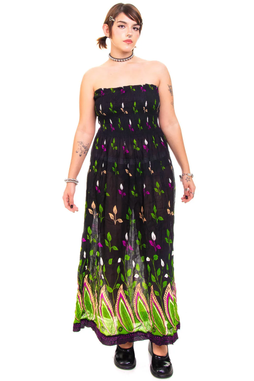 Vintage Y2K Strapless Growing Plants Maxi Dress - M/L/XL