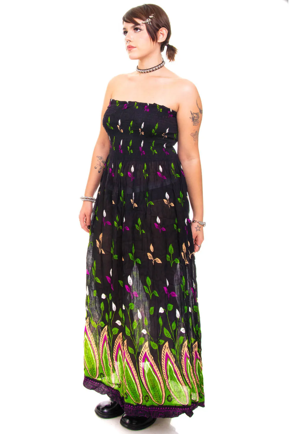 Vintage Y2K Strapless Growing Plants Maxi Dress - M/L/XL