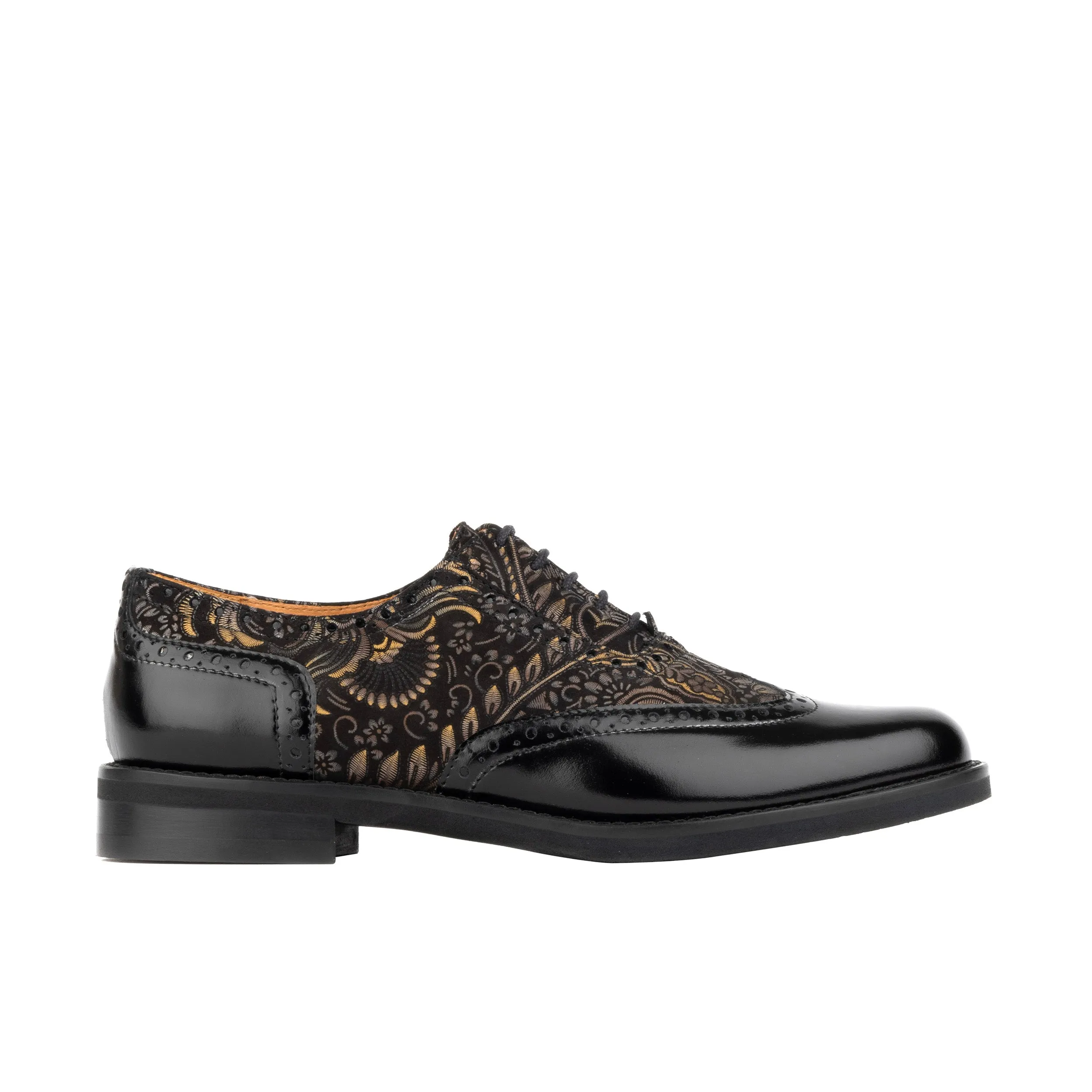 VIVIENNE BLACK & GOLD - Women's leather almond toe lace up oxfords in black & gold