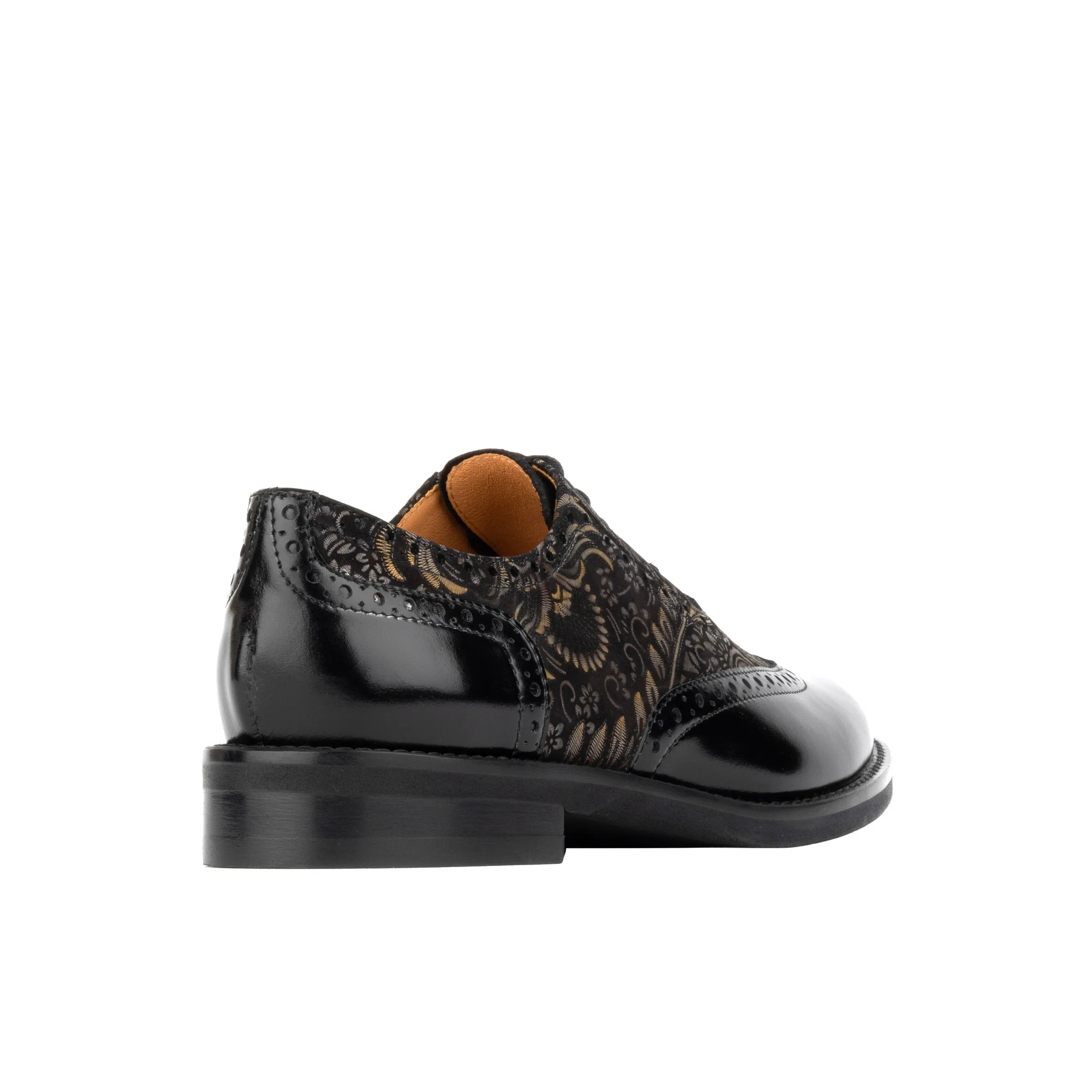 VIVIENNE BLACK & GOLD - Women's leather almond toe lace up oxfords in black & gold