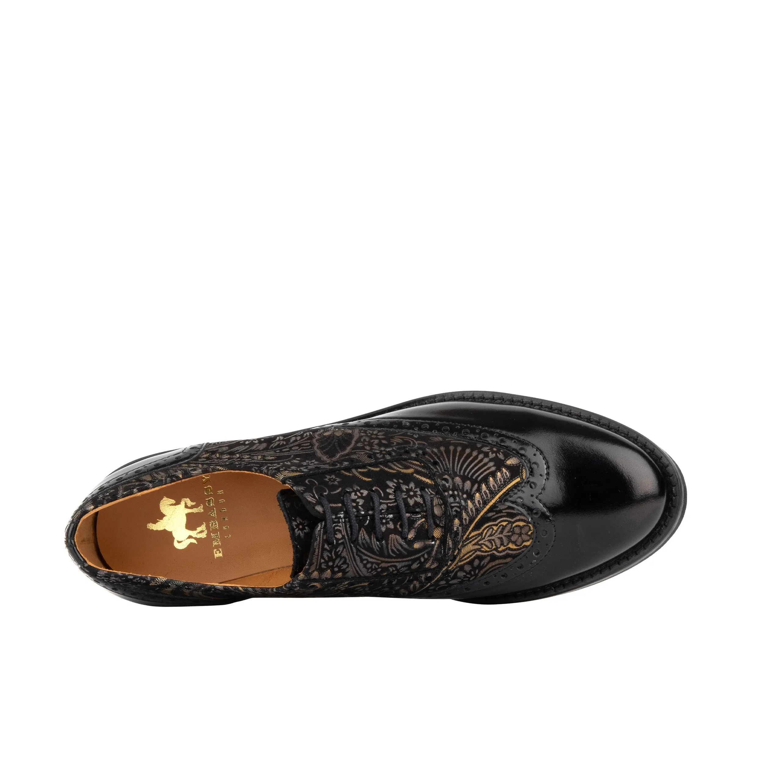 VIVIENNE BLACK & GOLD - Women's leather almond toe lace up oxfords in black & gold