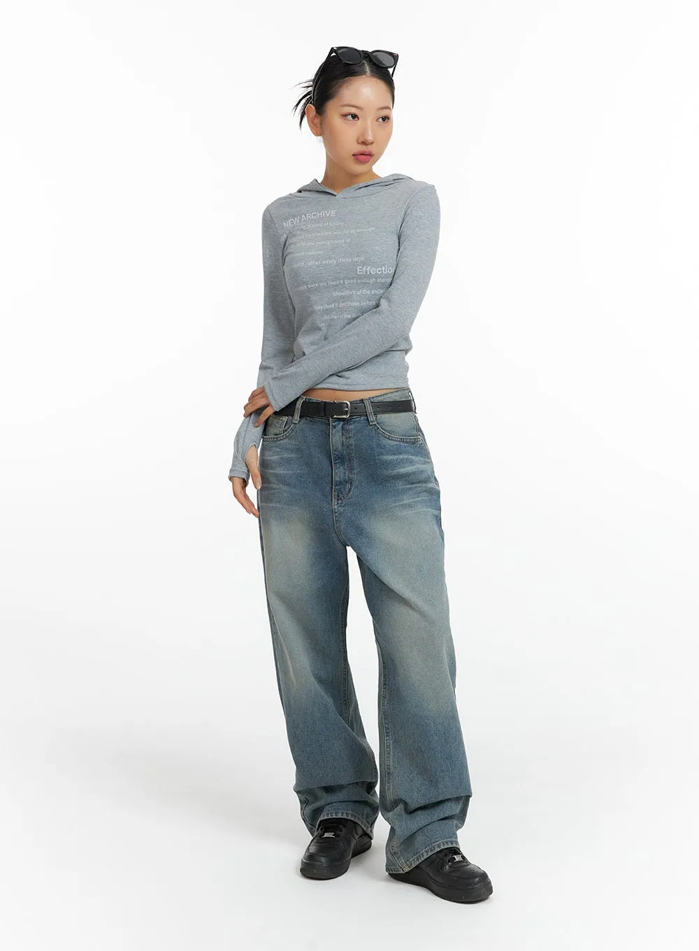 Washed Denim CF419 Wide-Leg Jeans