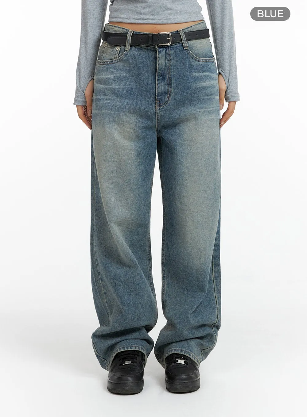 Washed Denim CF419 Wide-Leg Jeans