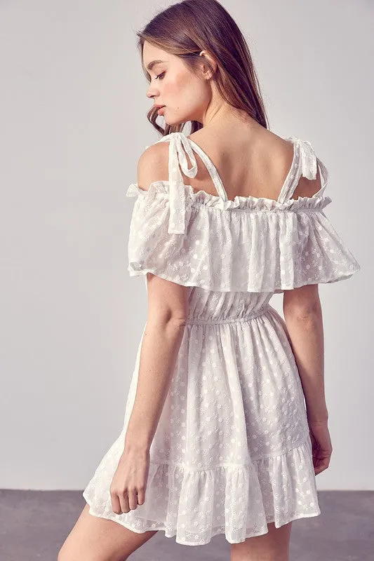 White Off Shoulder Frill Dress