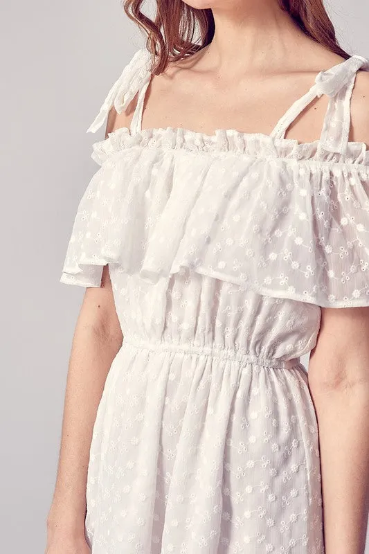 White Off Shoulder Frill Dress