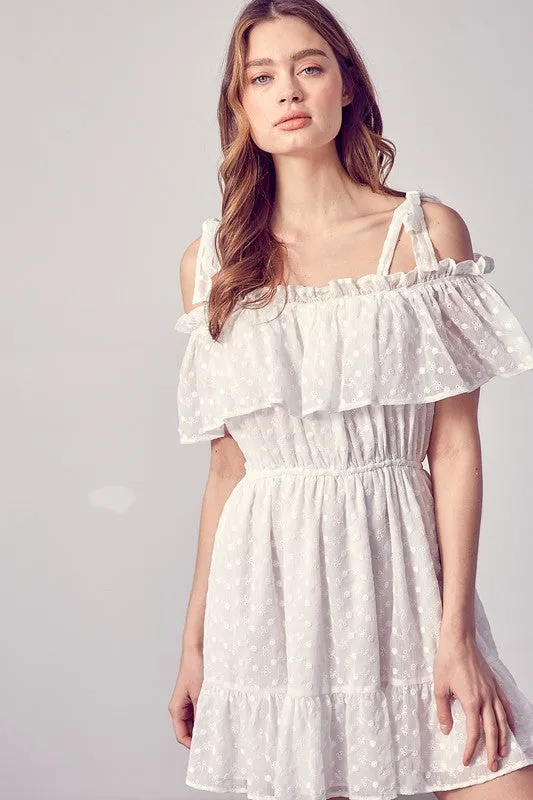 White Off Shoulder Frill Dress