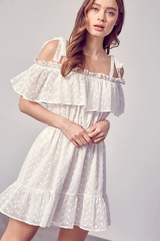 White Off Shoulder Frill Dress