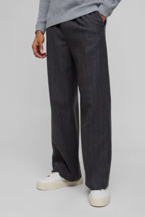 Wide Leg Pinstripe Wool-Look Tailored Trousers