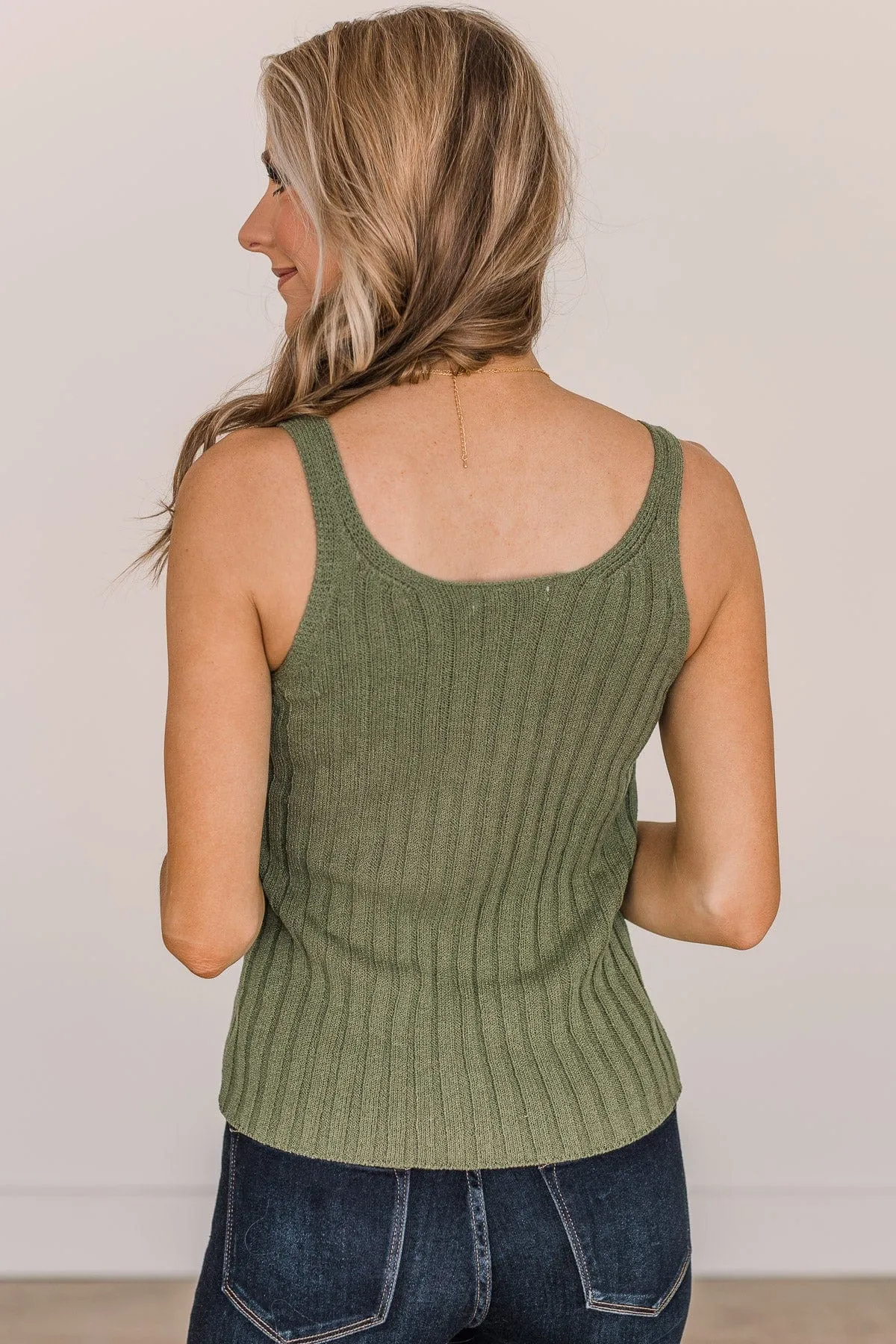 Button Knit Tank Top- Olive