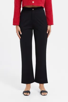 Women Black Straight Fit Trousers