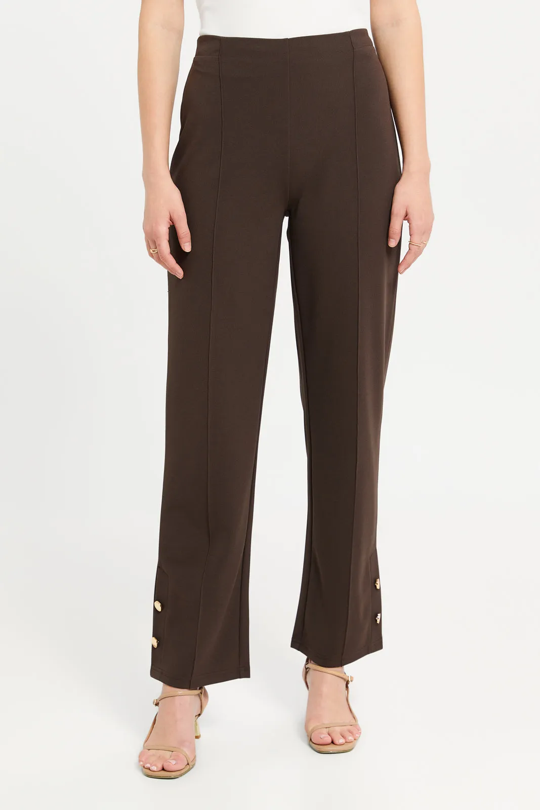 Women Brown Wide Leg Trousers