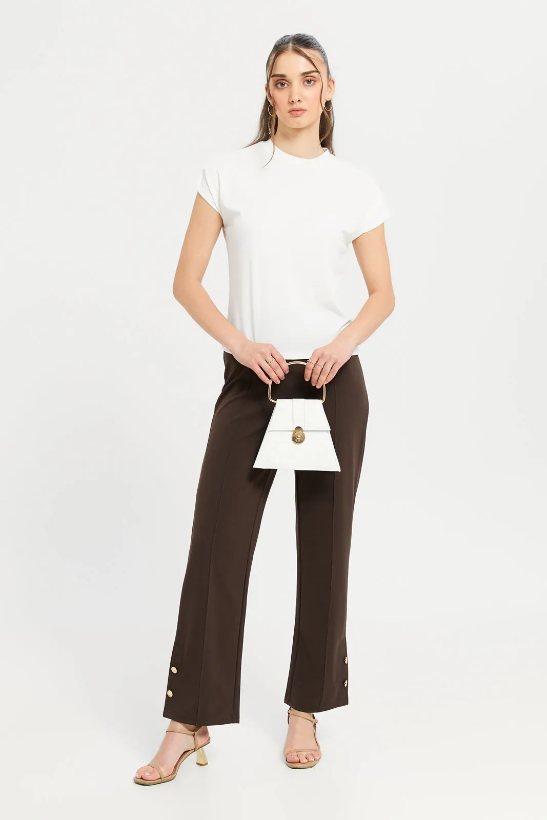 Women Brown Wide Leg Trousers