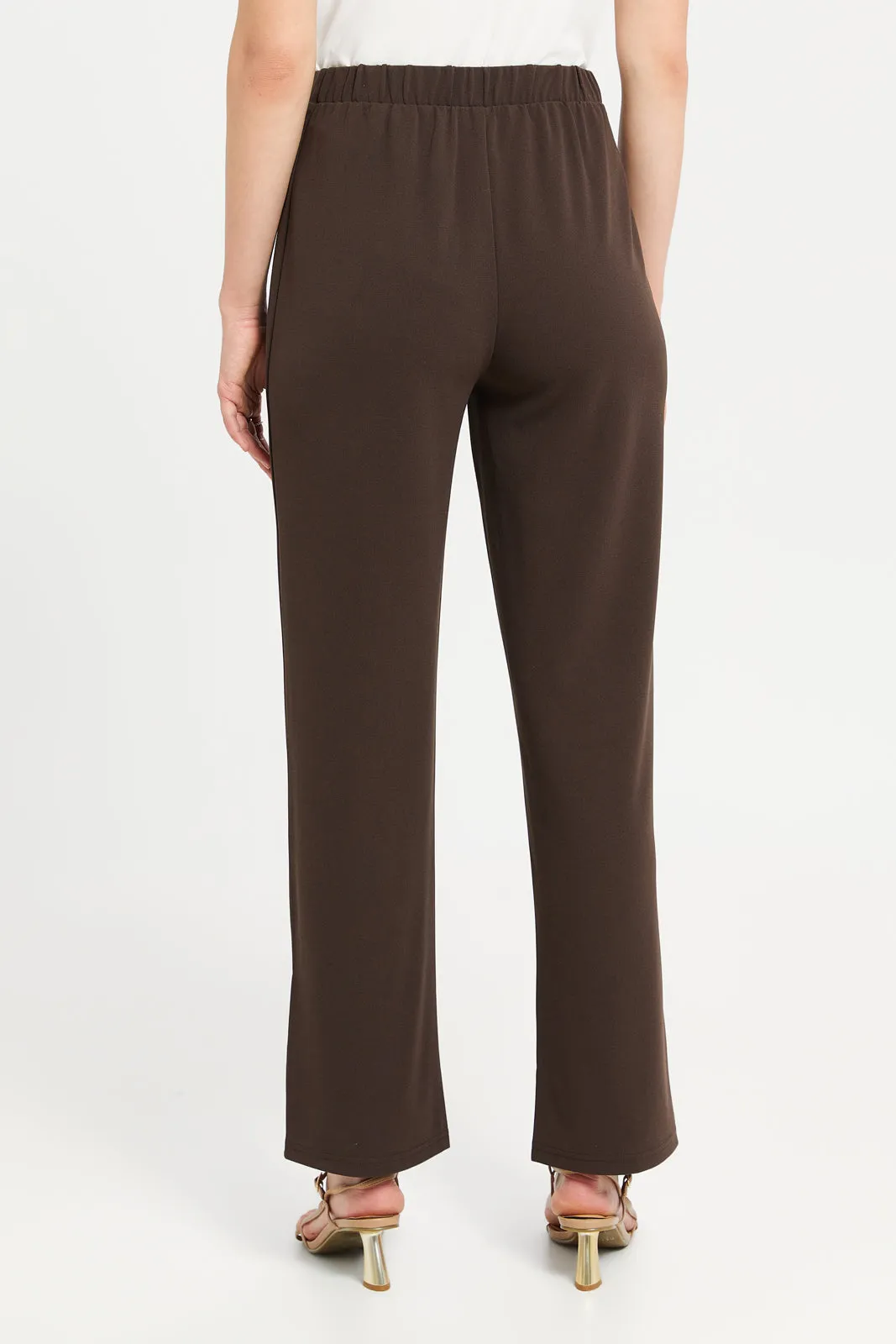 Women Brown Wide Leg Trousers