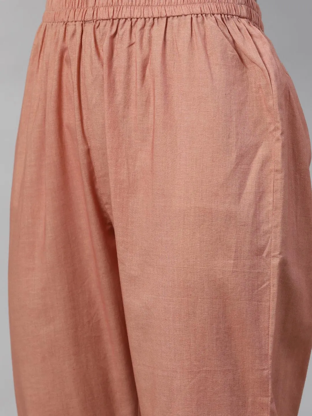 Women Peach-Coloured Pure Cotton Kurta with Trousers With Dupatta