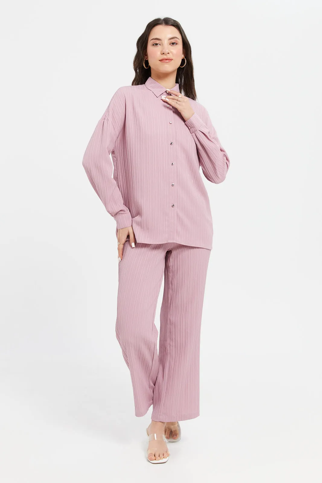 Women Pink Wide Leg Trousers