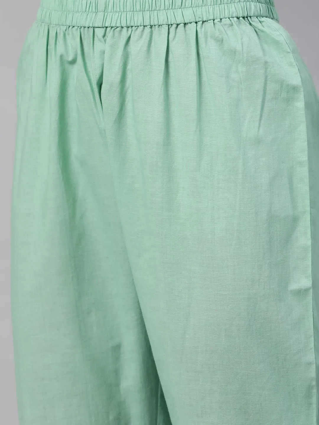 Women Sea Green Regular Pure Cotton Kurta with Trousers With Dupatta