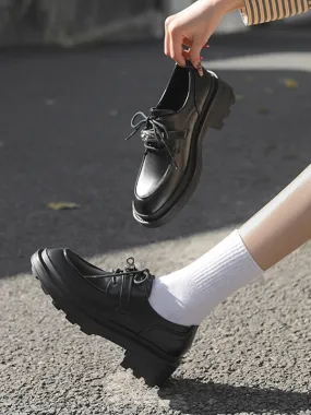 Black Lace Up Round Toe Women's Oxfords