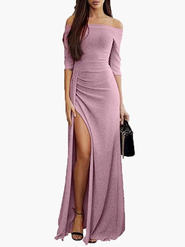 Women's Dresses Off Shoulder Mid Sleeve Slit Dress