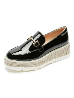 Patent Leather Square Toe Oxfords with Metal Details