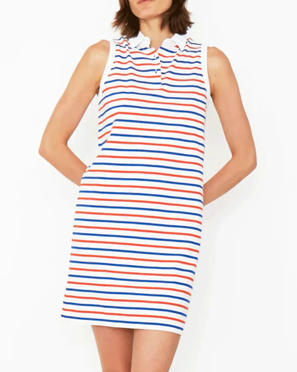 poppy polo dress in white and blue