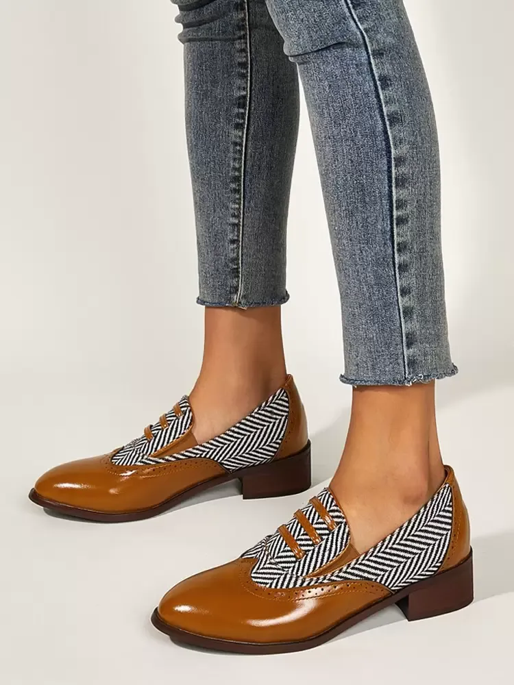 Women's Round Toe Low Heel Oxford Shoes