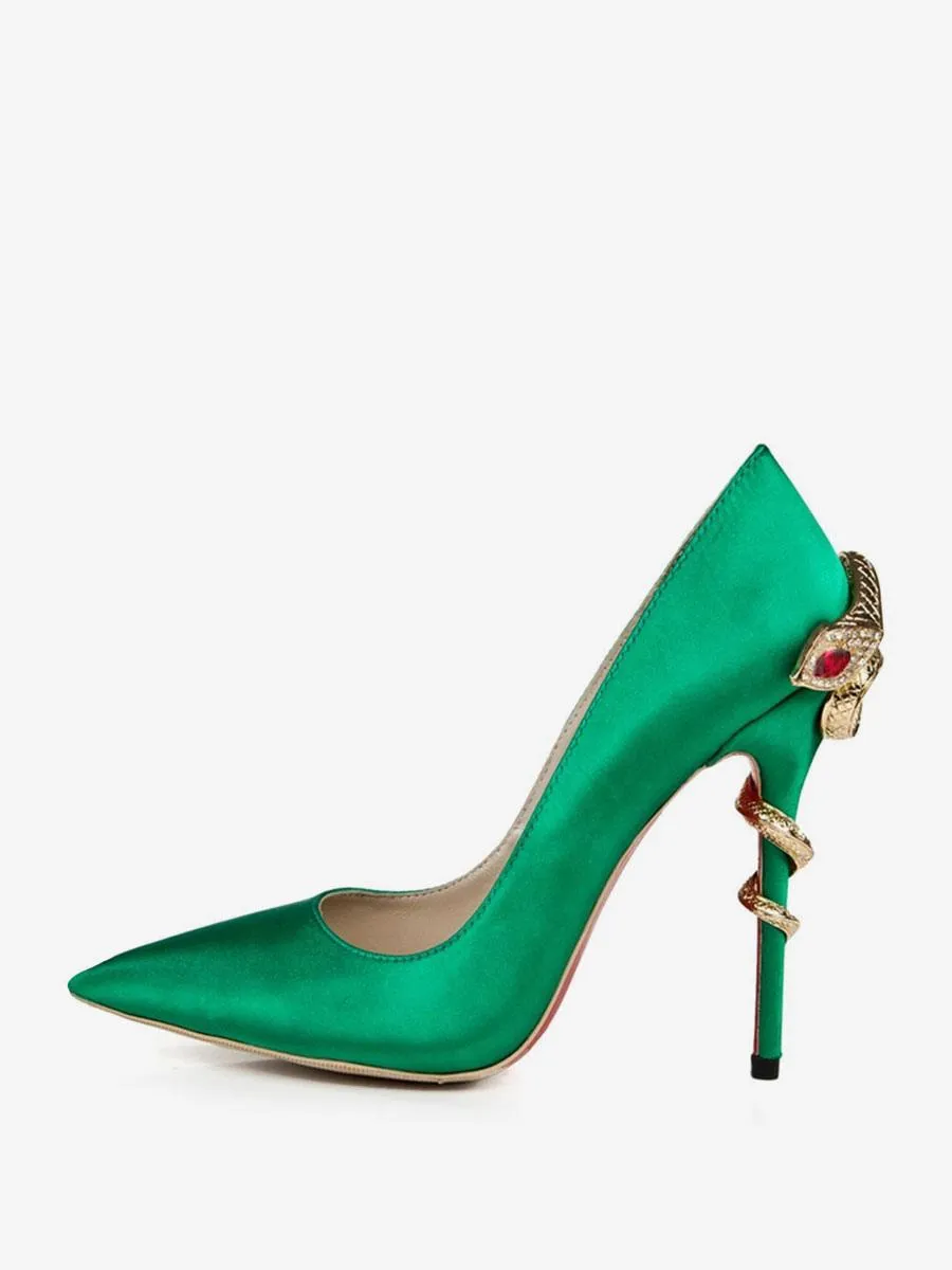 Women's Snake Heels Evening Pumps in Satin