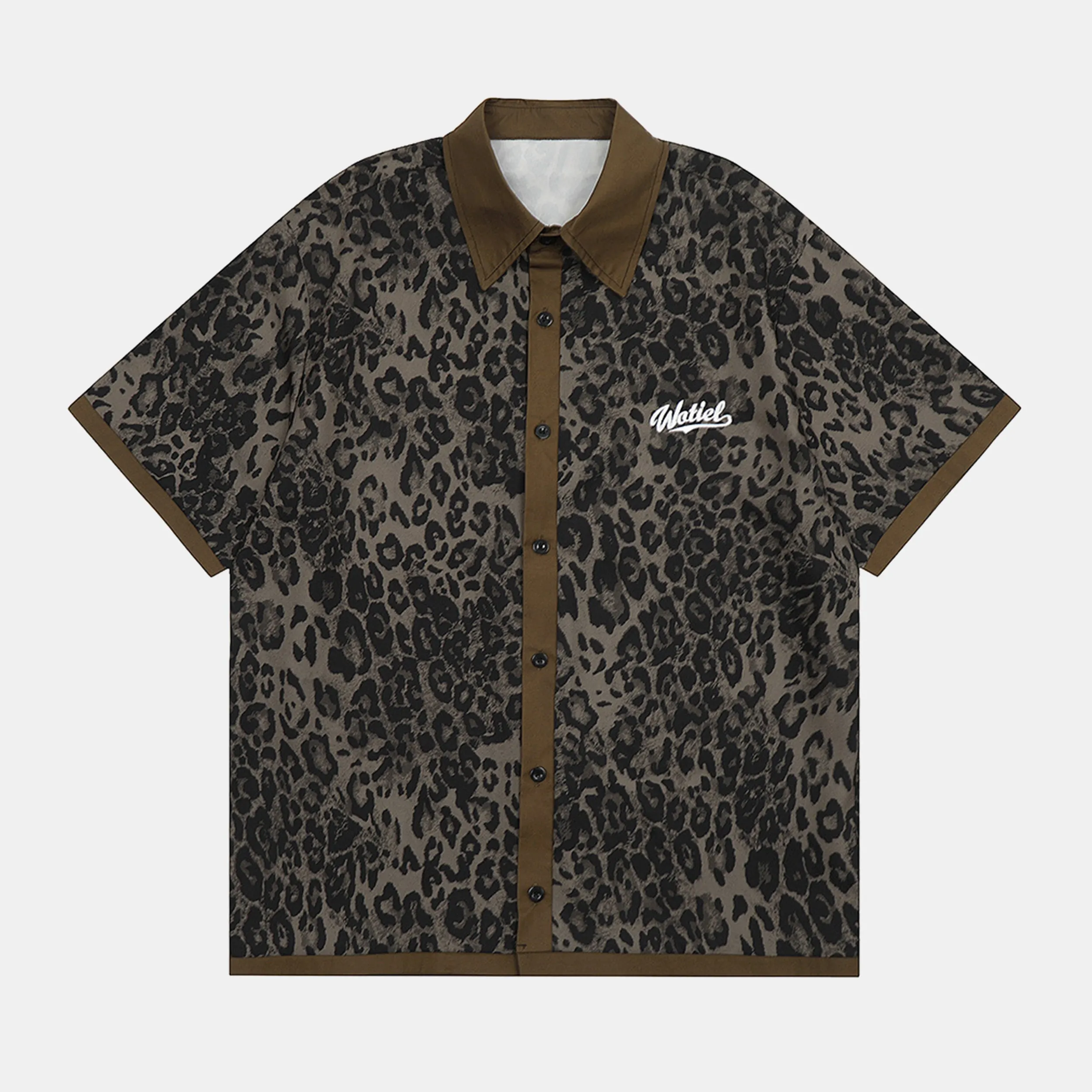 Wotiel | Leopard Print Polo Buttoned T-Shirt