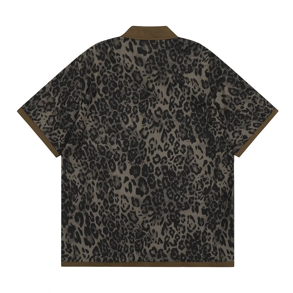 Wotiel | Leopard Print Polo Buttoned T-Shirt