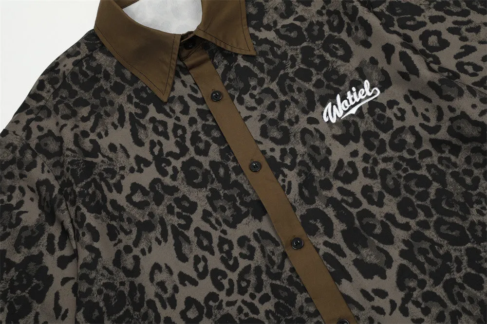 Wotiel | Leopard Print Polo Buttoned T-Shirt