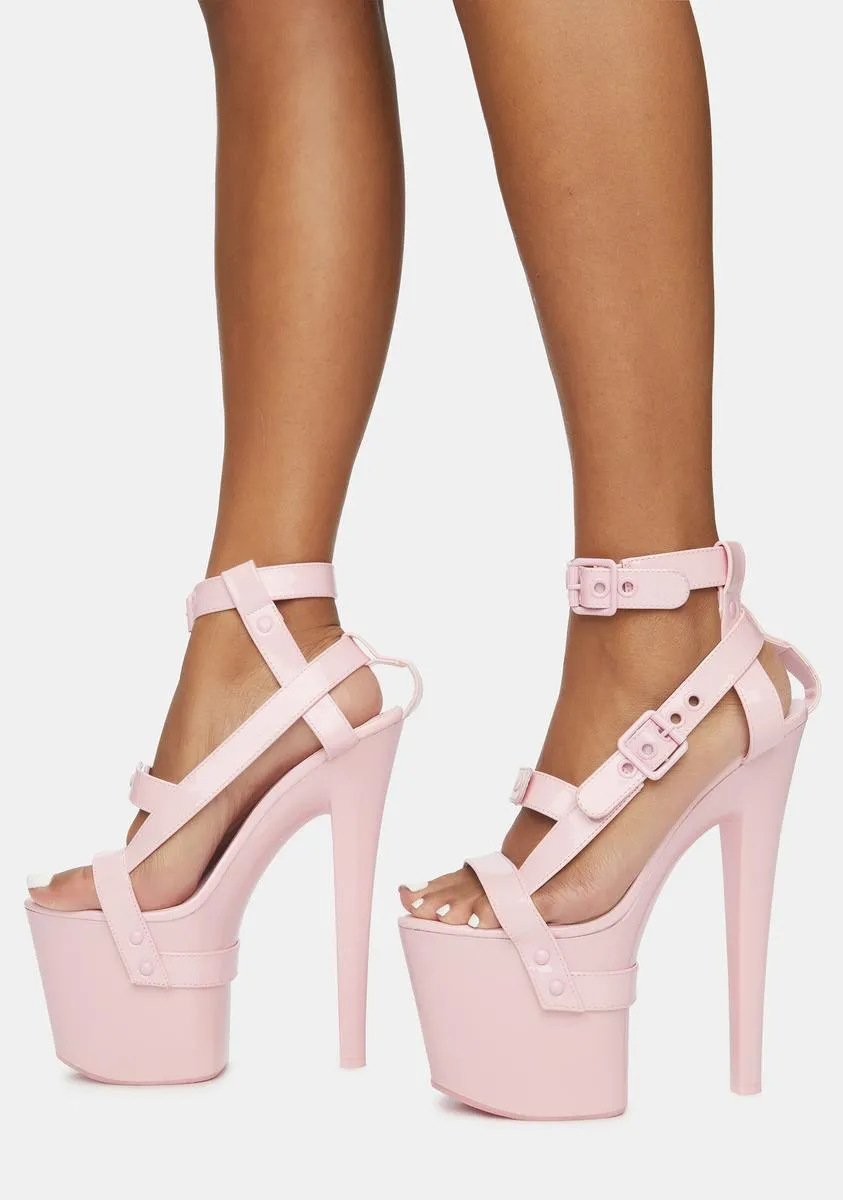 X Pink Patent Bondage Platform Heels-