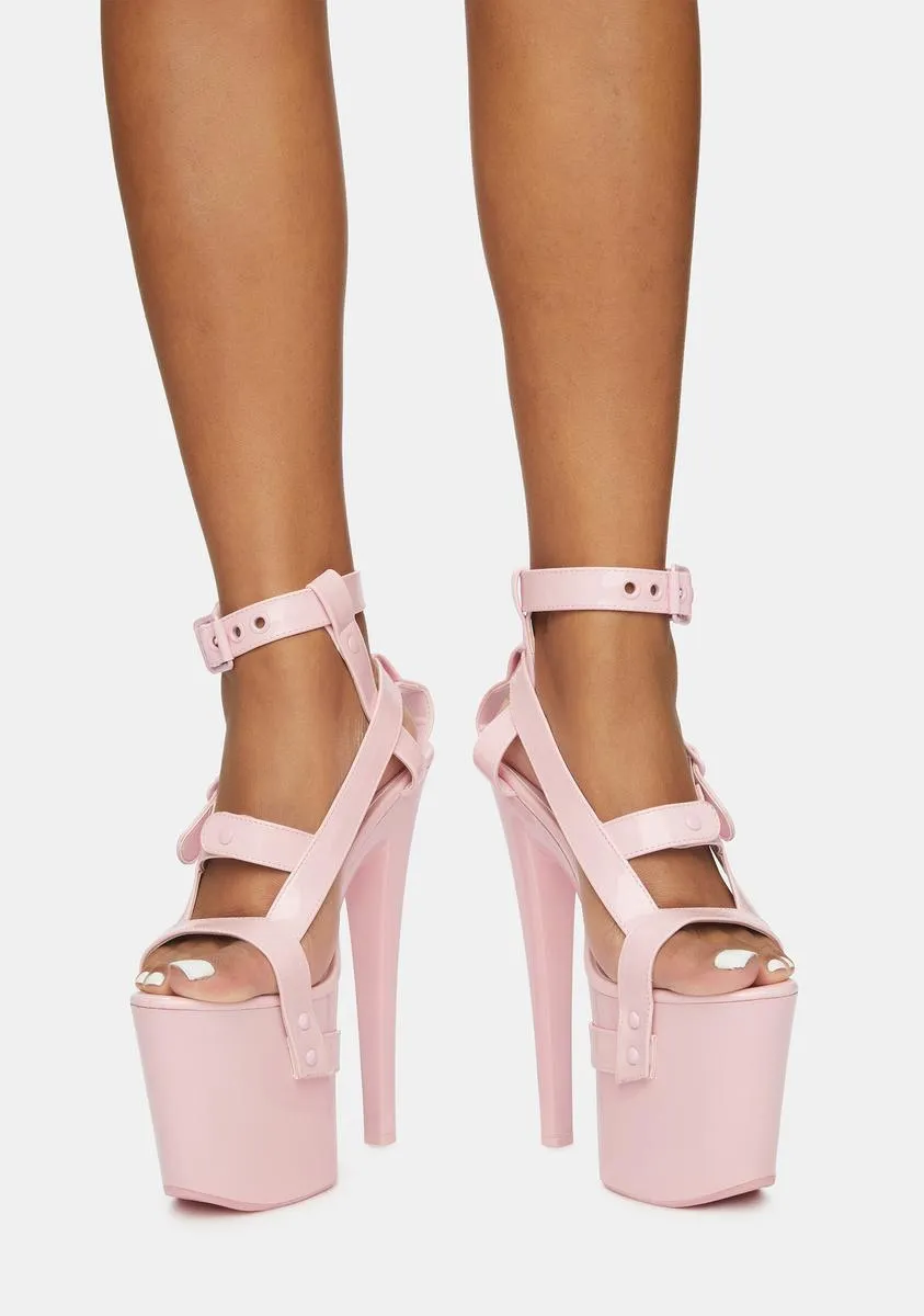 X Pink Patent Bondage Platform Heels-