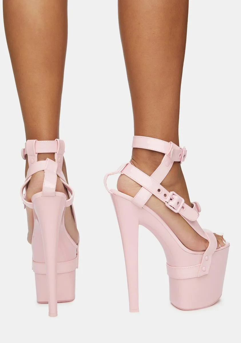 X Pink Patent Bondage Platform Heels-