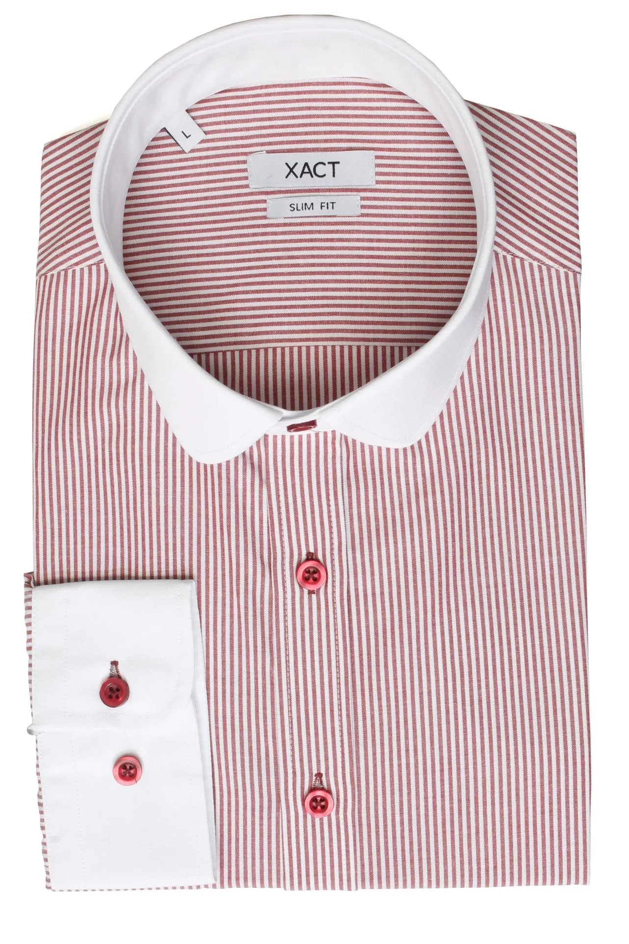 Xact Men's Striped Long-Sleeve Shirt White Penny Club Collar Cuffs