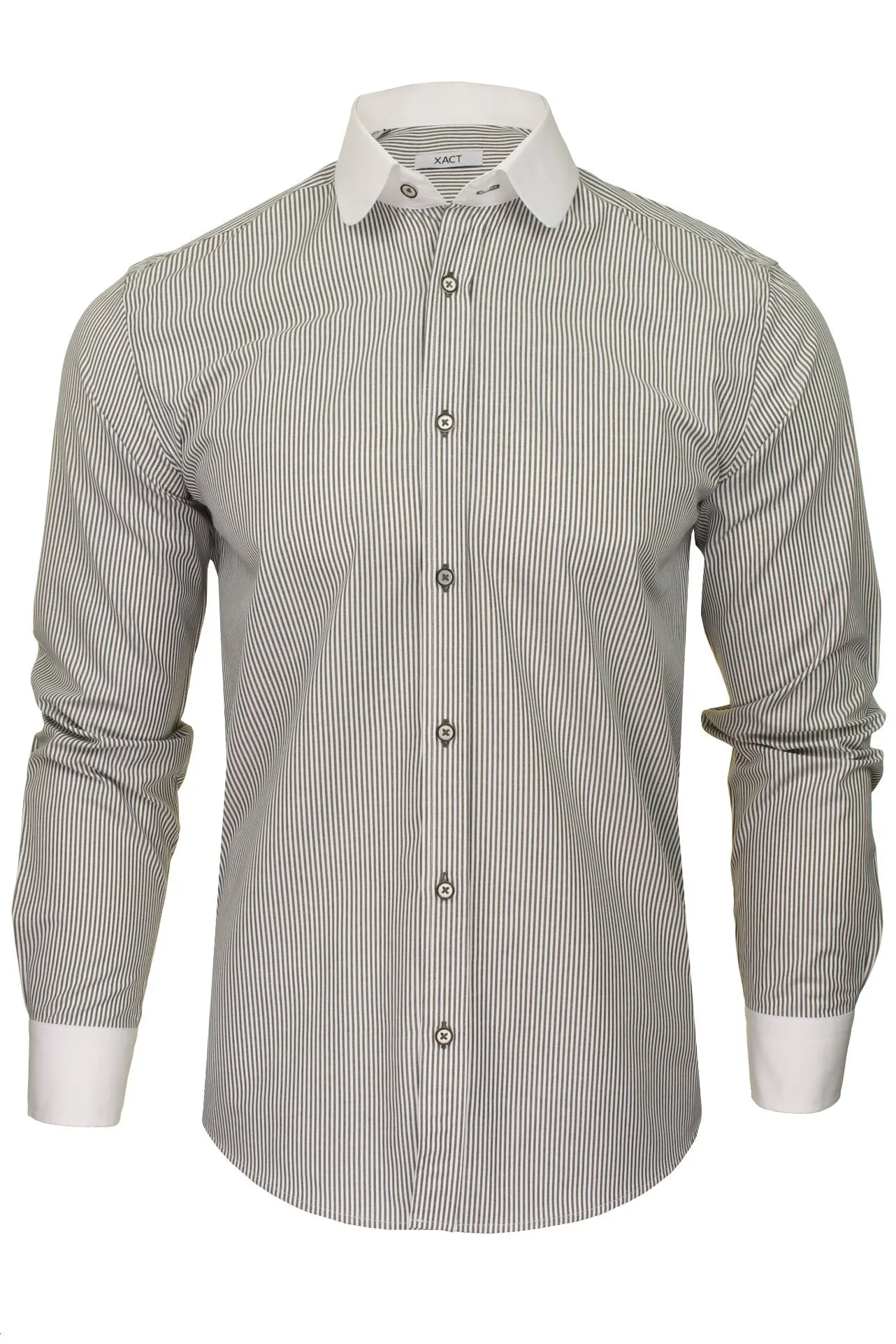 Xact Men's Striped Long-Sleeve Shirt White Penny Club Collar Cuffs