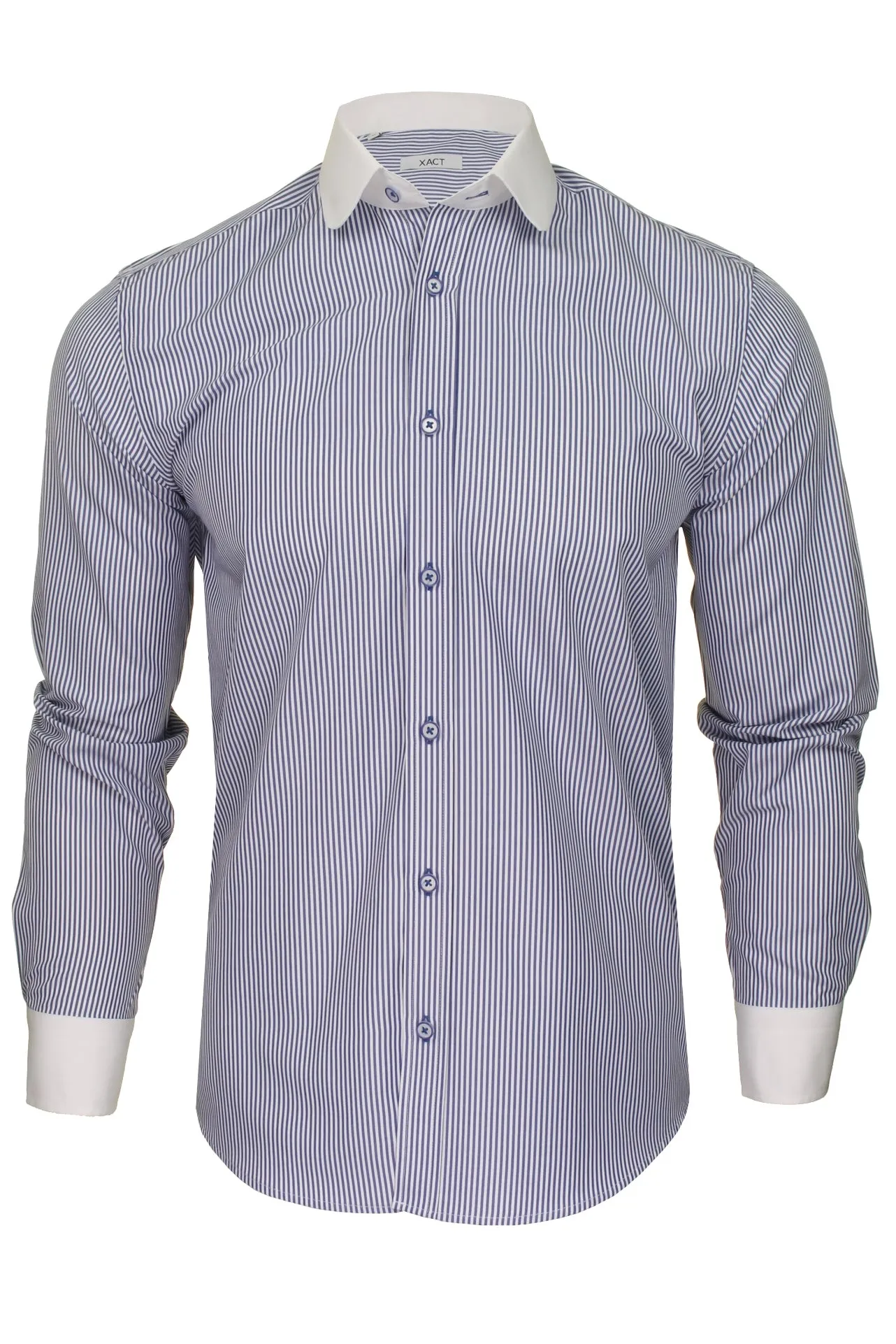 Xact Men's Striped Long-Sleeve Shirt White Penny Club Collar Cuffs