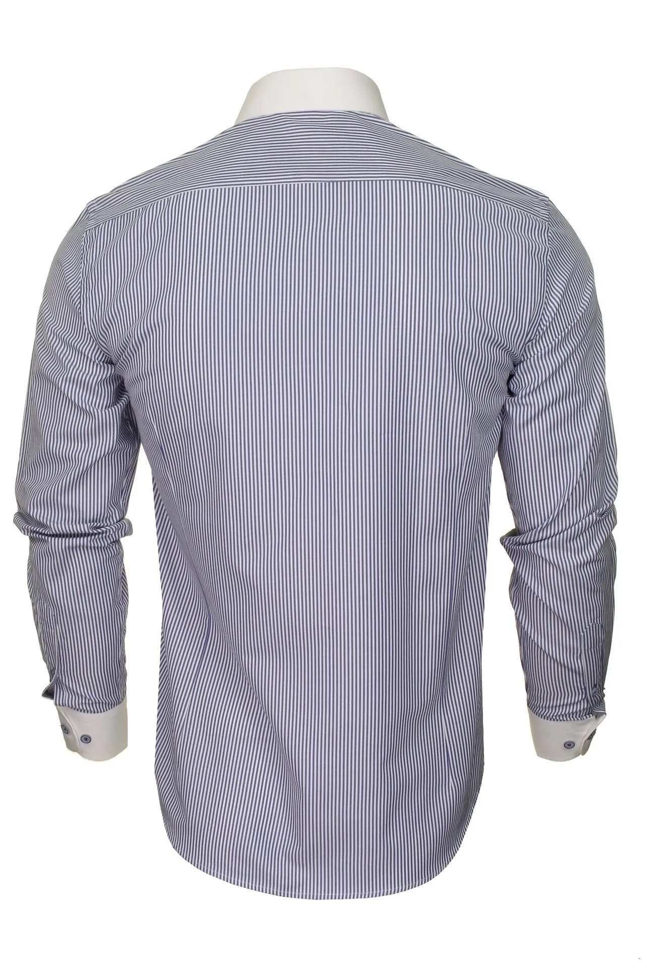 Xact Men's Striped Long-Sleeve Shirt White Penny Club Collar Cuffs