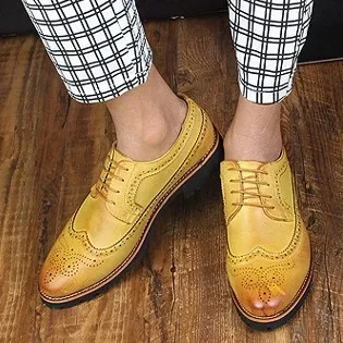 Vintage Yellow Leather Mens Oxfords