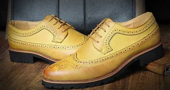 Vintage Yellow Leather Mens Oxfords