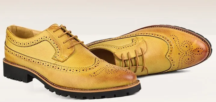 Vintage Yellow Leather Mens Oxfords